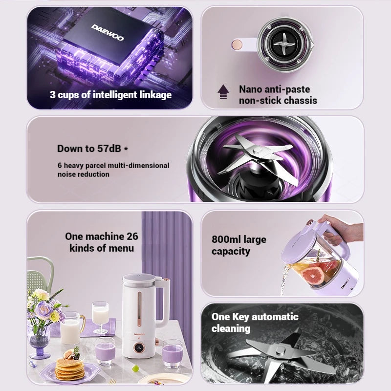 Daewoo Wall breaking Machine Auxiliary Food Multi functional Household Non silent Mini soybean milk Machine Heating Automatic Co